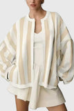 Striped Open-Front Batwing Sleeve Cardigan