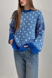 Bird Motif Crew Neck Knit Sweater