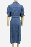 Belted Button-Front Denim Dress