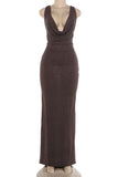 Rhinestone Open Back Maxi Casual Dress