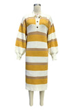 Striped Ribbed Knit Polo Midi Dress