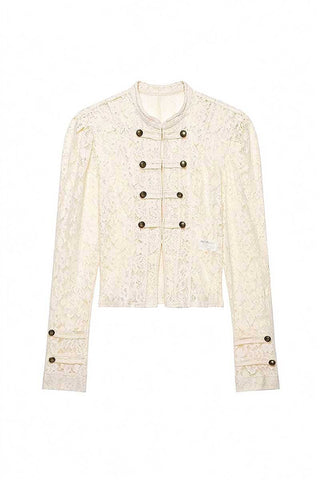 Lace Double-Breasted Military Jacket