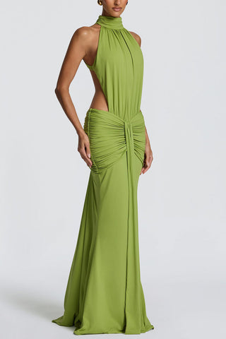 Ruched High-Neck Bodycon Maxi Dress