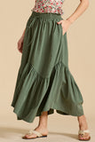 Smocked Drawstring Tiered Midi Skirt