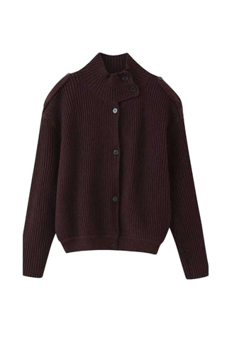Ribbed Knit Button-Front Mock Neck Cardigan