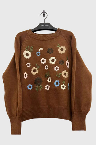 Floral Applique Crew Neck Sweater