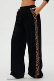 Leopard Print Side Stripe Wide Leg Casual Pants