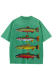 Fish Print Crew Neck Short Sleeve T-Shirt