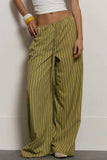 Striped Drawstring Wide-Leg Casual Pants
