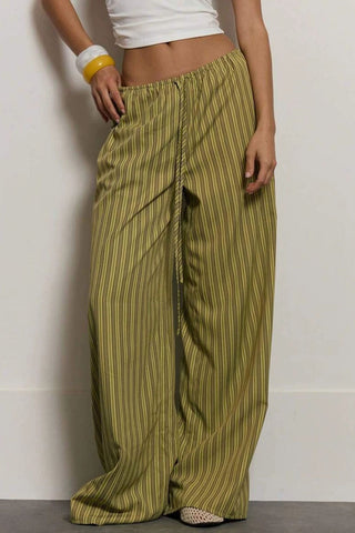 Striped Drawstring Wide-Leg Casual Pants