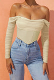 Sheer Sleeve Off-Shoulder Crop Blouse