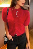 Mock Neck Short Sleeve Button Front Cardigan