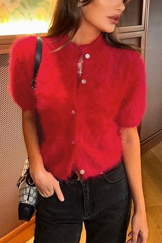 Mock Neck Short Sleeve Button Front Cardigan
