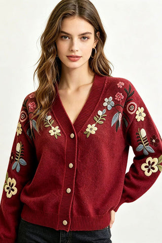Floral V-Neck Button-Front Cardigan