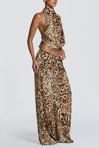 Halter Cowl Neck Crop Top and Pants Set