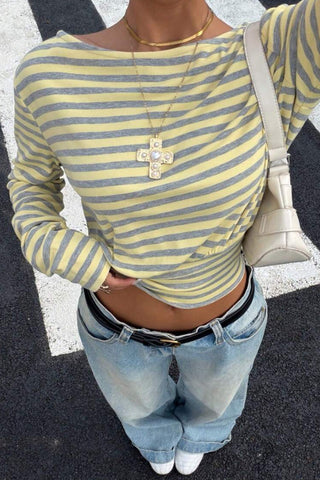 Off-Shoulder Long Sleeve Striped Top