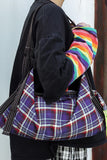Plaid and Striped Foldable Tote Bag