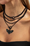 Layered Chain Moth Pendant Necklace