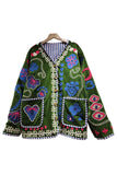 Embroidered Floral V-Neck Button-Front Coat