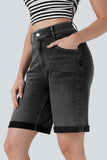 High-Waist Denim Bermuda Shorts