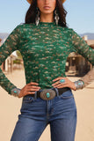 Sheer Sleeve Mock Neck Printed Top