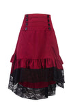 Ruched High-Waist Lace Trim Midi Skirt
