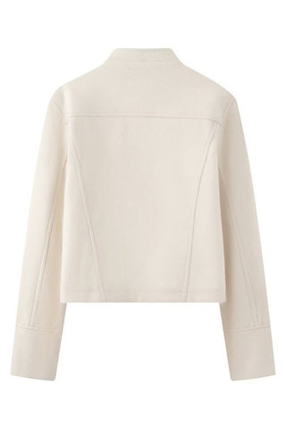 Military Button Mock Neck Cropped Jacket