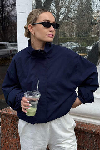 Mock Neck Zip-Front Bomber Jacket