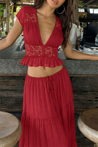 Elegant Lace Detail Skirt Set