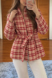 Plaid Tie-Waist Long Sleeve Coat