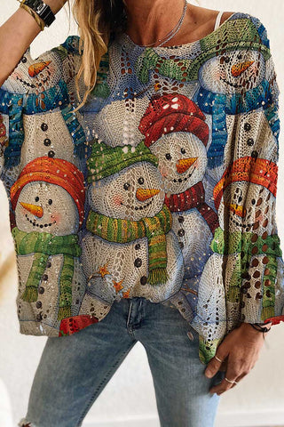 Holiday Tree Print Hollow Knit Sweater