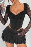 Ruffle Sweetheart Neck Lace Bell Sleeve Blouse