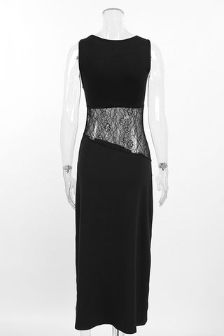 Sleeveless Lace Panel Midi Dress