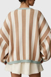 Striped Open-Front Batwing Sleeve Cardigan