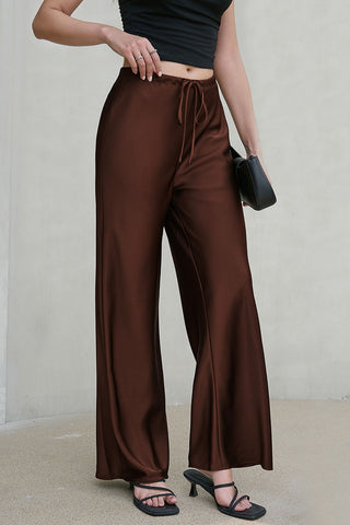 Satin Drawstring Wide-Leg Casual Pants