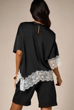 Satin Crew Neck Lace Trim T-Shirt