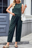 Sleeveless Plaid High-Waist Pants Set