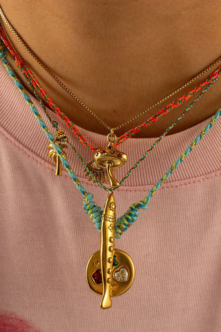 Layered Braided Cord Charm Necklace Set