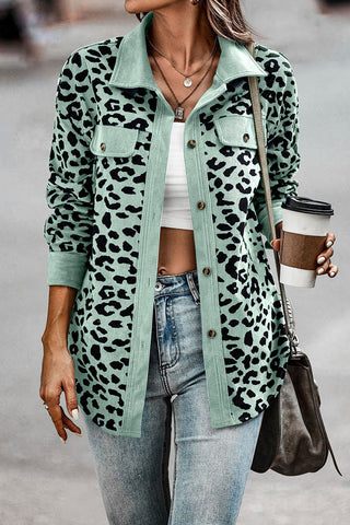 Leopard Print Ribbed Button-Front Shacket