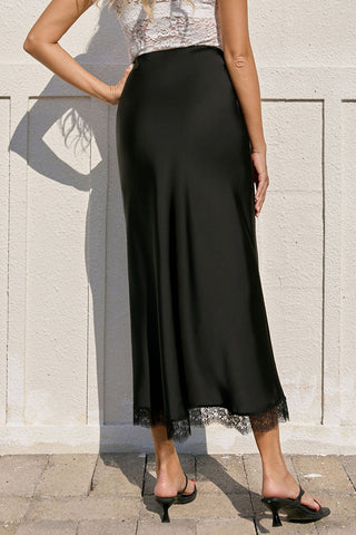 Satin Lace Trim Mermaid Maxi Skirt