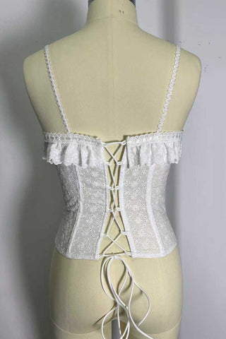 Lace-Up Ruffle Floral Corset Tank Top