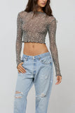 Sheer Polka Dot Mock Neck Crop Top