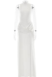 Mock Neck Sleeveless Ruched Maxi Casual Dress
