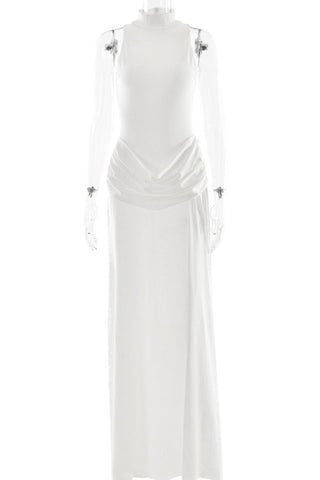 Mock Neck Sleeveless Ruched Maxi Casual Dress