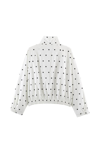 Polka Dot Stand Collar Zip-Up Jacket