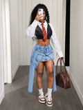 Asymmetric Denim Midi Skirt