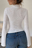 Lace Bell Sleeve Mock Neck Crop Blouse