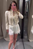 Ruffle Trim Military Collar Crop Jacket