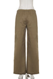 Drawstring Waist Wide-Leg Cargo Casual Pants