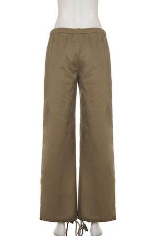 Drawstring Waist Wide-Leg Cargo Casual Pants